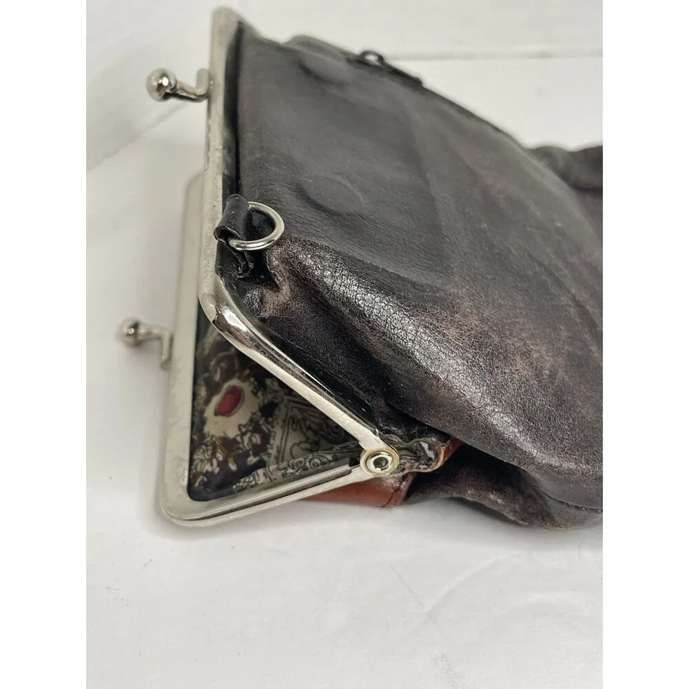 Faux Leather Double Snap Magnetic Wallet Bag Silver Heart Charm  5x6